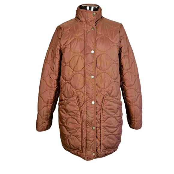 J. Crew Signature Quilted Puffer Jacket Patch Pockets Brown/Pink Size M - Picture 3 of 9